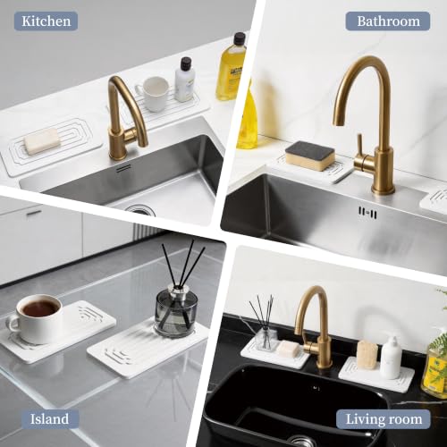 2 PCS Quick-Drying Diatomite Stone Tray - White Water Absorbent Sink Mat