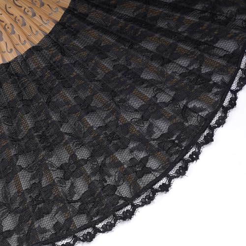 Choyaxo Multicolor Lace Bamboo Folding Handheld Fan with Cloth Cover