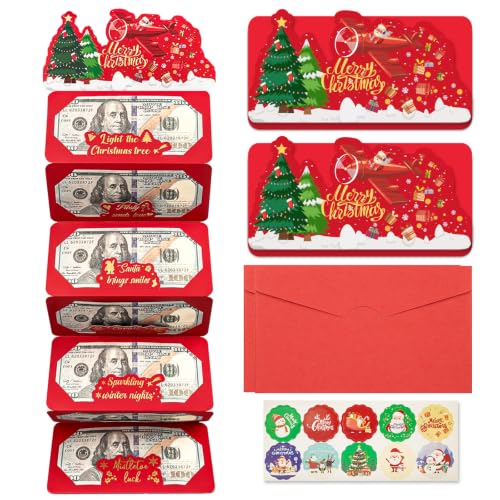 2PCS Christmas Money Holders with Envelopes and Festive Stickers - Holiday Cash Gift Cards