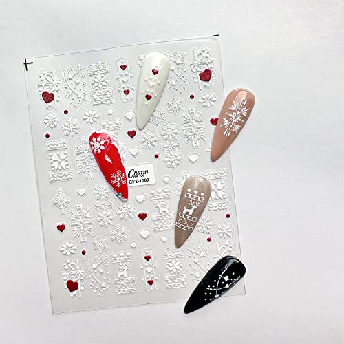 5D Embossed Snowflake Nail Art Stickers - Winter Christmas Decals (3 Sheets)