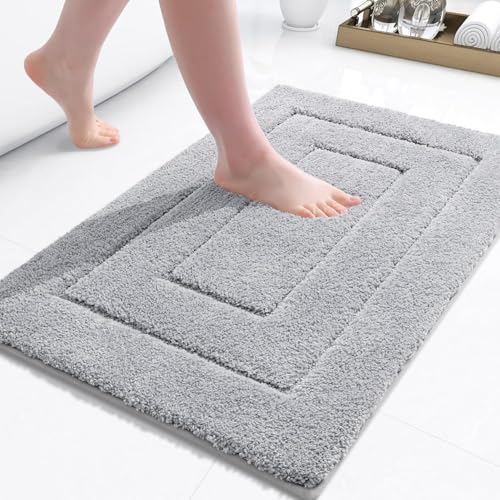 Buganda 24x16 Grey Microfiber Bathroom Rug - Soft & Absorbent