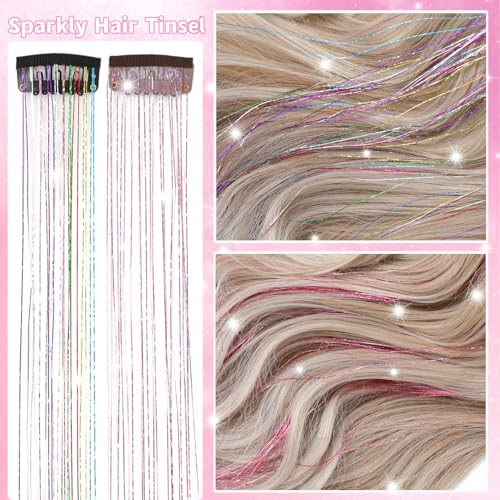 Ainani Clip In Hair Tinsel 12 Pcs 20 Inch Glitter Fairy Hair Extensions