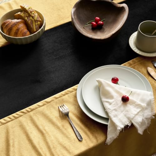 Gold and Black Velvet Rectangular Tablecloth - Luxury Christmas Decor 120x60 Inches