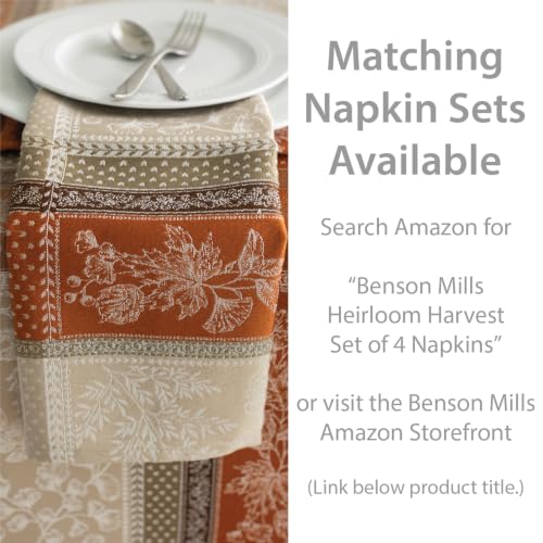 Benson Mills Heirloom Harvest Tablecloth - Terracotta 60x104 Inches, Rectangular, Autumn Foliage Design