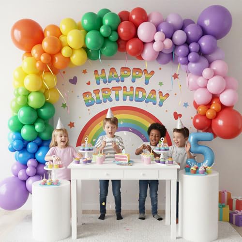 RUBFAC Rainbow Balloons 120pcs - 5 Inch Mini Latex Balloons for Birthday & Party Decor