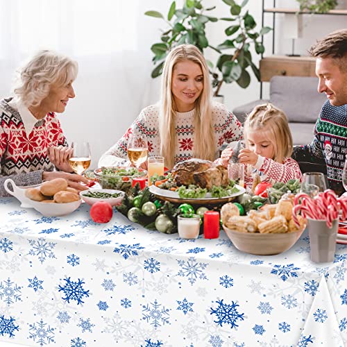 Snowflake Christmas Tablecloth Decorations - White Blue, 54x108 Inch Rectangular
