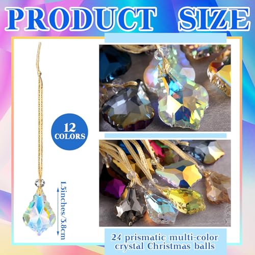 Crystal Glass Christmas Ornaments - Diamond Variation - 24 Pack Multicolor Prism