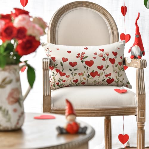 Valentine's Day Heart Floral Throw Pillow Cover, 12x20 Inch
