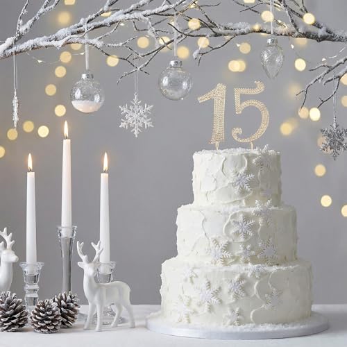Sparkling Gold 15 Cake Topper with Crystal Rhinestones