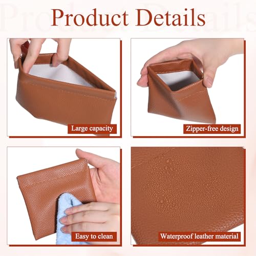Xyembu 2-Piece Leather Pocket Cosmetic Bag Set Brown Mini Travel Pouch