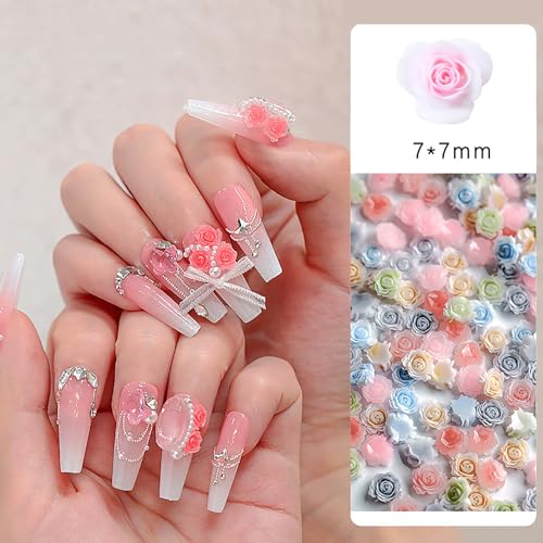 MOLILON 150pcs 3D Flower Nail Charms Resin Gradient Rose Manicure Decors