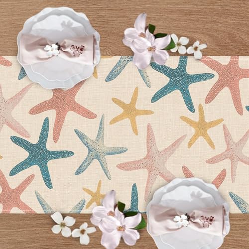 Coastal Starfish Table Runner - Colorful Beach Decor, 13" x 72"