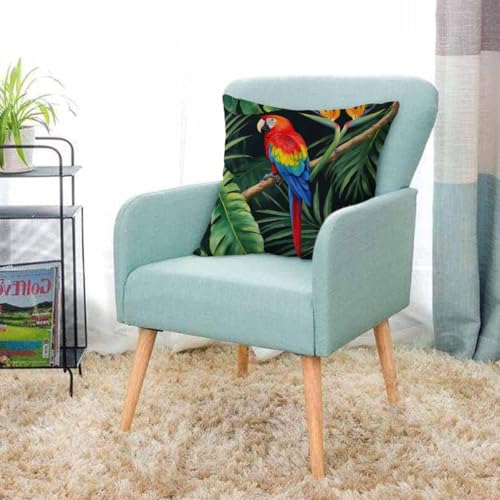 Watercolor Parrot Throw Pillow Cover - 18x18 Inch Cotton Linen Cushion