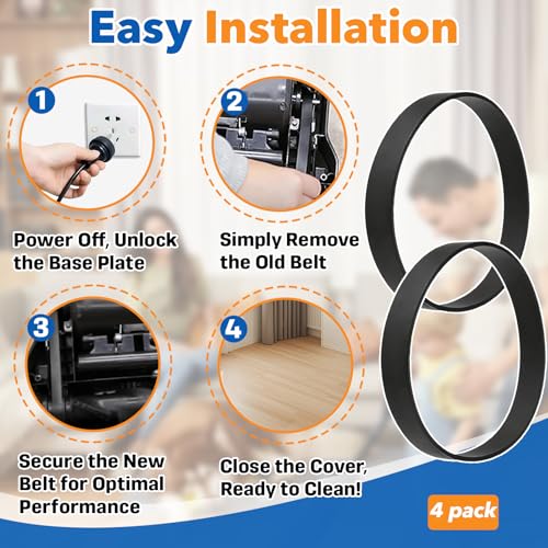 4-Pack Vacuum Cleaner Belts for Models 1604895, 3437F, 3508 - Durable Rubber Replacement