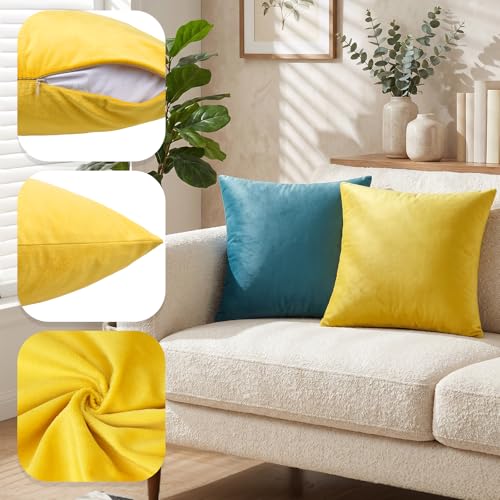 Miayon Velvet Throw Pillow Covers 18x18, Set of 2 - Blue and Yellow