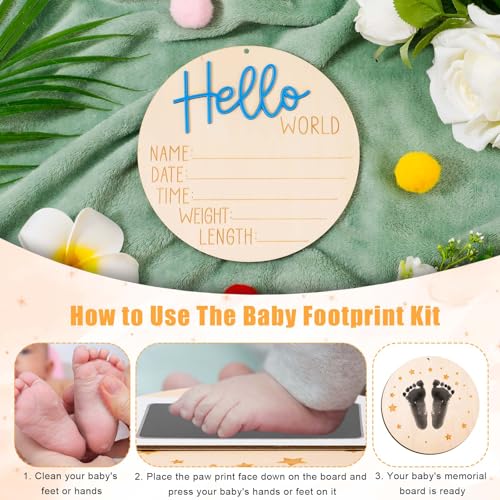 Wooden Baby Announcement Sign Set with Ink Pad - 5.9in Birth Plaque