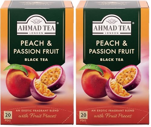 Ahmad Tea London Peach & Passion Fruit Tea Bags Pack of 40 - Fruity Black Tea