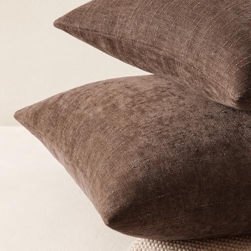 ANRODUO Textured Pillow Covers 18x18 in Chocolate Brown - Set of 2