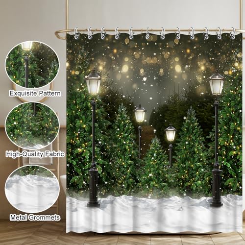 Winter Snowflake Pine Tree Shower Curtain Waterproof Fabric Bathroom Decor