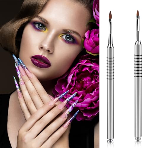 Kolinsky 3D Acrylic Nail Art Brushes Set - Size 2 Flower Painting Pens (2 Pcs)