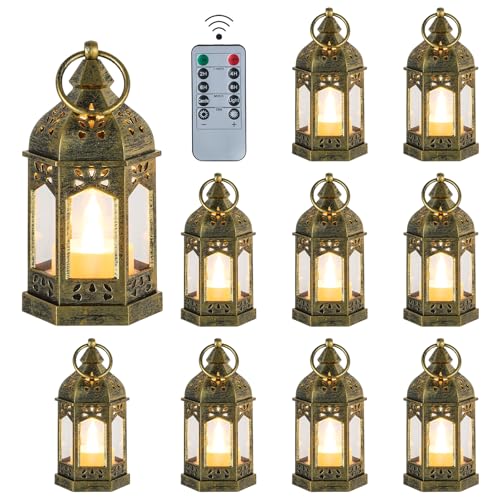 Hewory 10PCS Gold Mini Lanterns for Party Decoration with Remote LED Candles - Variation 10