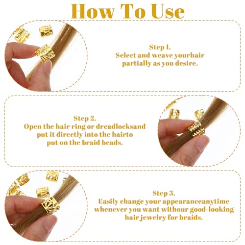 Ouligay 100Pcs Gold Hair Cuffs and Charms Rings for Braids and Dreadlocks