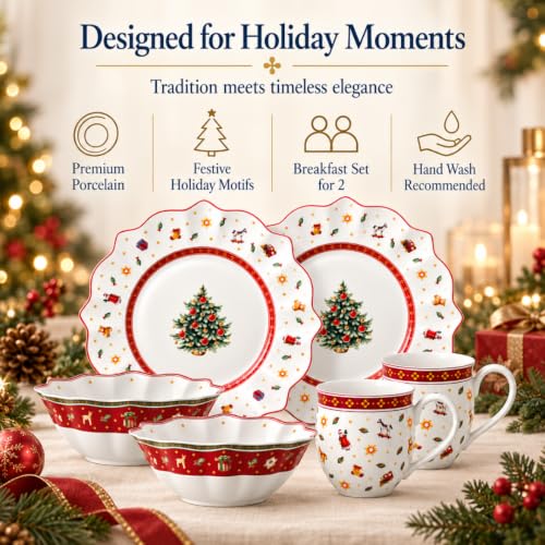 Villeroy & Boch Toy's Delight 6 Piece Christmas Breakfast Set - Red, Green, White