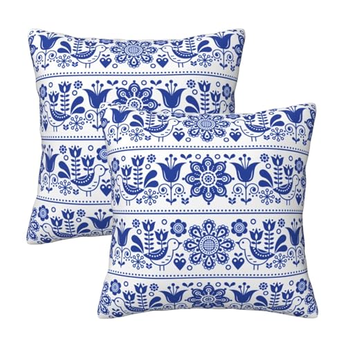 Scandinavian Folk Art Throw Pillow Covers Set of 2 - 18x18"