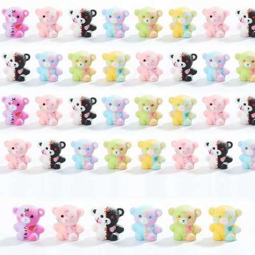 Dark Style 50Pcs Mini Resin Teddy Bear Figurines Set, Decorative Collectibles