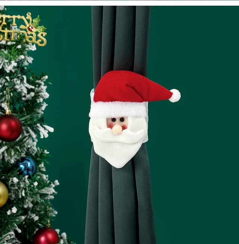 Christmas Curtain Buckle Set with Snowman Santa Elk Penguin Holiday Holdbacks - 4 Pcs