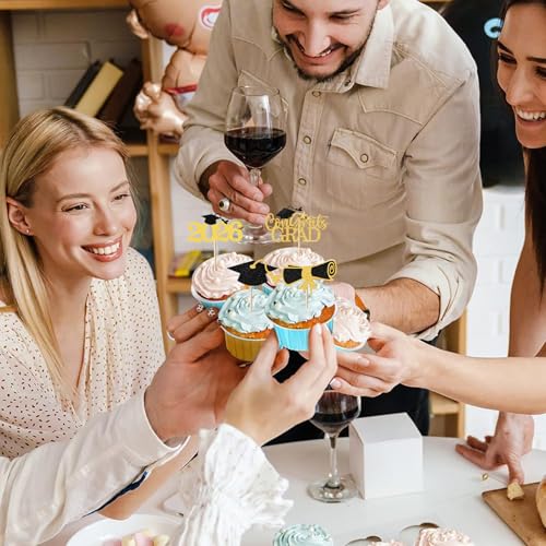 Graduation Cupcake Toppers - 24 Pcs Class of 2026 Decorations