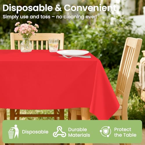 Disposable Red Plastic Tablecloth 54 x 108 Inches - 4 Pack for Parties