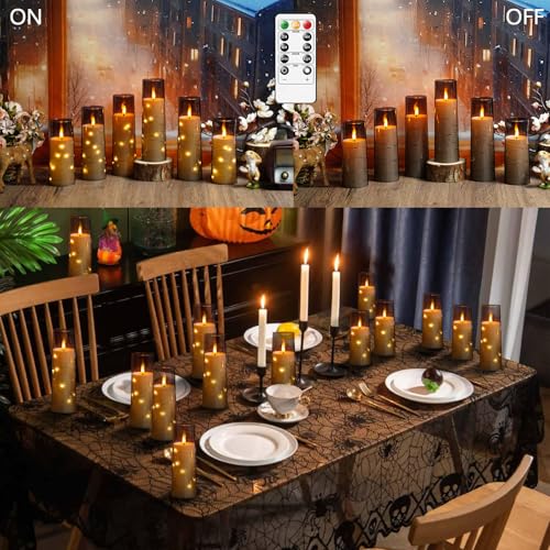 Grey Flameless LED Candles with Timer 24 Pack Flickering Home Decor