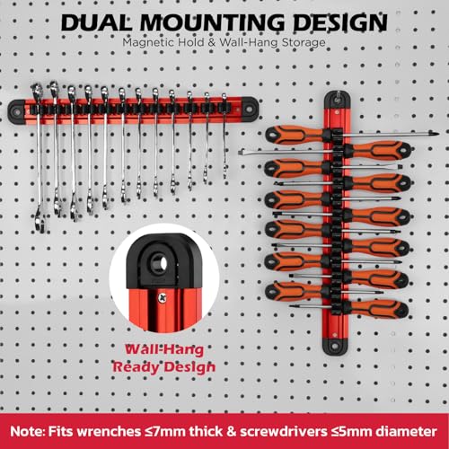 SEDY 14-Slot Magnetic Screwdriver & Wrench Organizer - Red
