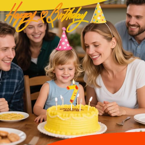 Cartoon Number 7 Birthday Candle - Fun Yellow Cake Decoration