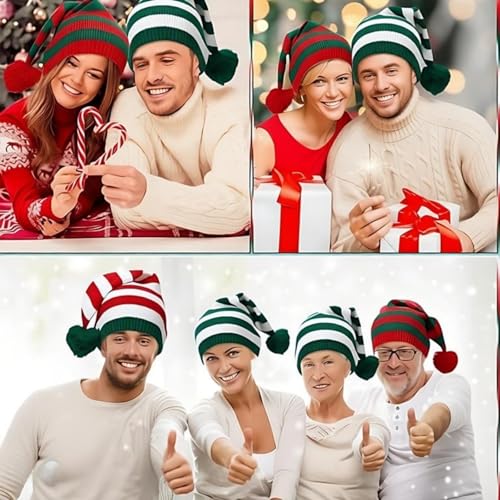 Christmas Knitted Santa Hat Set - Holiday Elf Beanies for Adults & Kids
