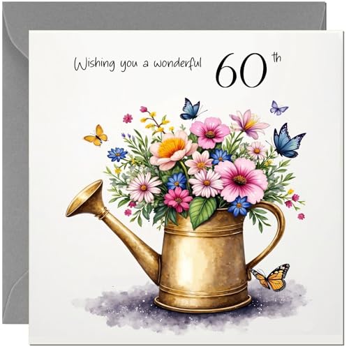 60th Birthday Card - Watering Can Design with Envelope