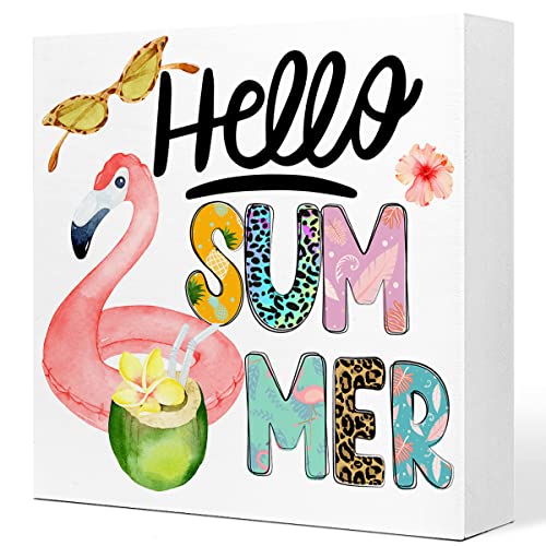 Hello Summer Wooden Box Decor - Motivational Desk Sign