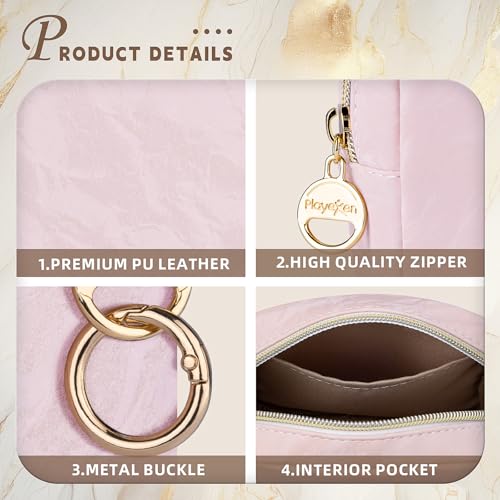 Playexen Marble Small PU Leather Makeup Bag for Purse & Travel Beige