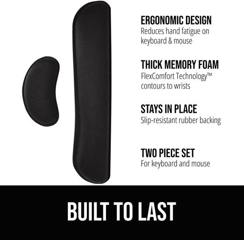GORILLA GRIP Silky Memory Foam Wrist Rest - Ergonomic Keyboard & Mouse Support, Black | 2-Piece Set
