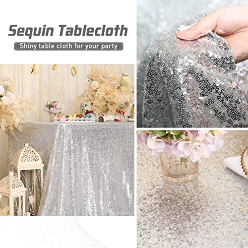 Silver Sequin Tablecloth 90x156 Inch Rectangle for Party Wedding Events - Silver Variation