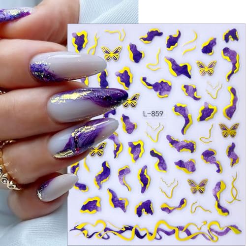 Sutaozhi 6 Sheets French Marble Nail Art Stickers 3D Gold Decals