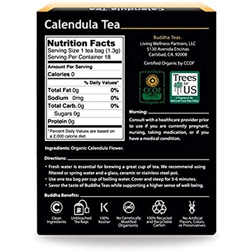 Buddha Teas Organic Calendula Flower Herbal Tea - Caffeine Free, 18 Tea Bags