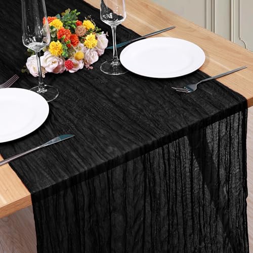 Black Cheesecloth Table Runner 10Ft for Wedding & Party Decor, Boho Style