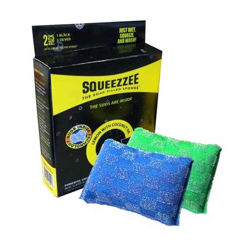 Squeezzee Soap Filled Scrubber Sponges 2-Pack - Non-Scratch Kitchen Cleaners