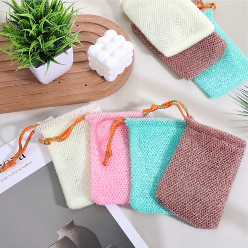 JJUNW 8-Piece Mesh Soap Bags with Drawstring Exfoliating Soap Saver Pouches