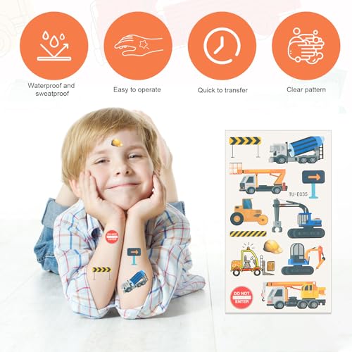 Cars and Trucks Temporary Tattoos for Kids 10 Sheets Construction Vehicle Party Favors