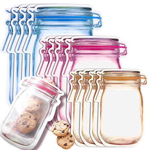 Fireboomoon 30 PCS Reusable Mason Jar Pattern Zipper Bags - Airtight, Leak-Proof Food Storage Pouches for Travel & Camping