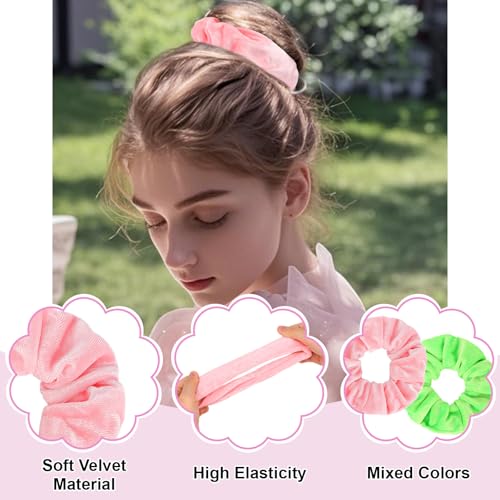ANBALA 12Pcs Velvet Hair Scrunchies Pink and Green Witch Hair Ties