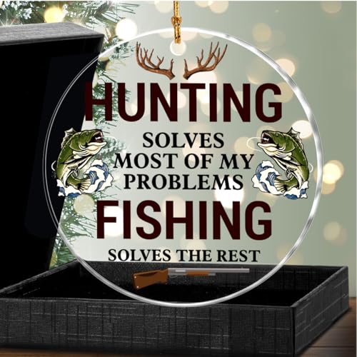 Hunting and Fishing Christmas Ornaments - Amusing Gift for Deer Hunters & Anglers, Acrylic Hanging Decorations - Variation: Hunting